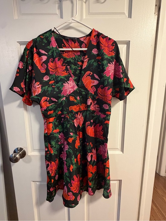 Zara Dresses & Skirts - Zara Black Mini Dress with Pink and Red Floral Print